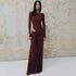 Women Clothing Autumn Solid Color round Neck Long Sleeve Waist Hollow Out Cutout out Strap Slim Maxi Dress by Ragazza