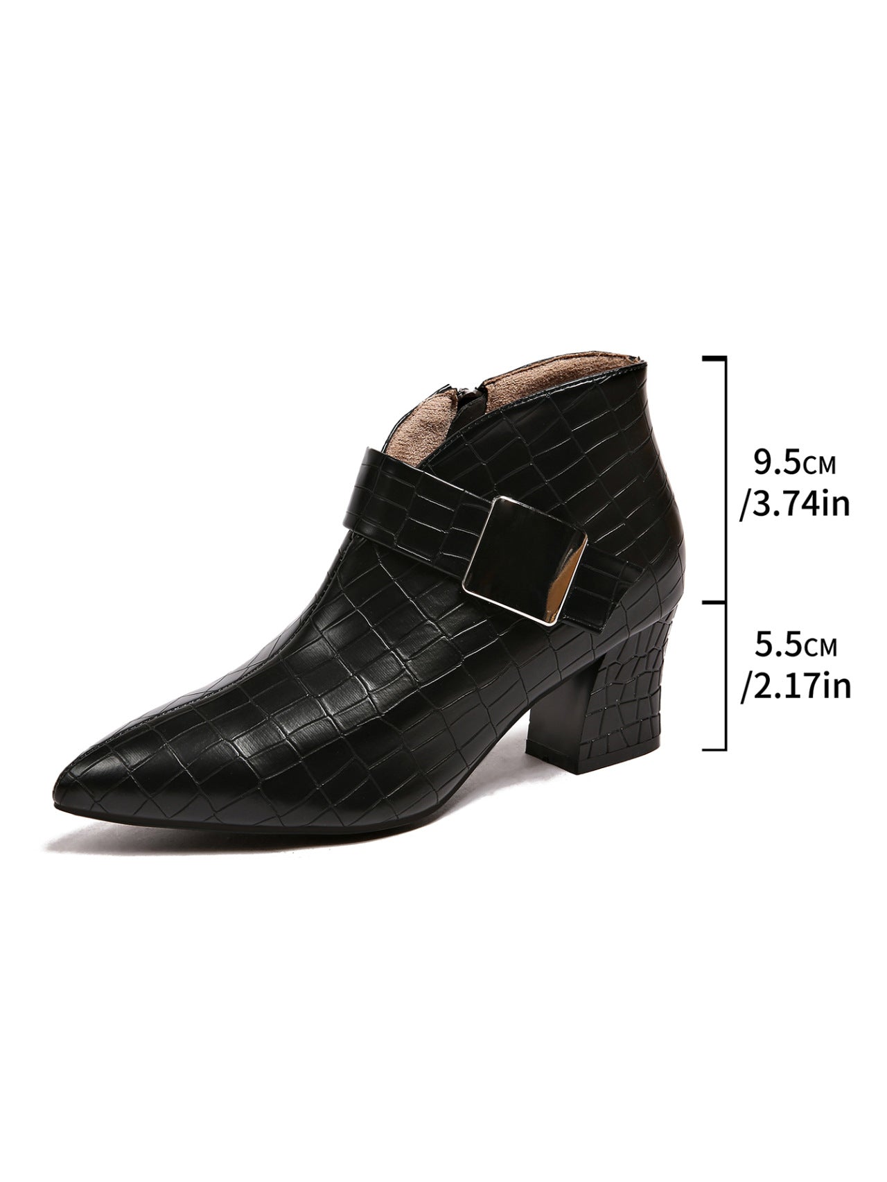 Mid Heel Buckle Pointed Toe Boots Women Fashionable Chunky Heel Short Martin Boots  DestGlow