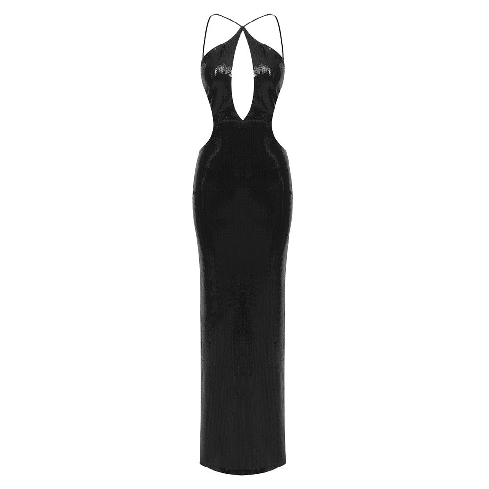 Summer Sexy Nightclub Cutout Halter Backless Sequin Maxi Dress Women Clothing Dress by Ragazza