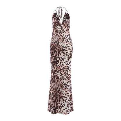 Spring Women Leopard Print Printed Sexy Slim Fit Backless Halter Dress by Ragazza