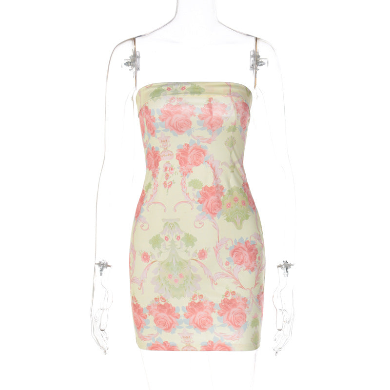 Women Clothing Fresh Floral Print Wrapped Chest Sheath Slim Dress by Ragazza