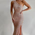 Women Clothing Pink Split Dress One Shoulder Sequ Dress by Ragazza