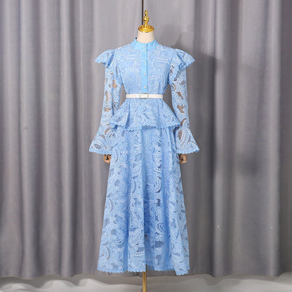 Spring French Cutout Lace Stitching Court Waist Slimming Elegant Dress for Women by Ragazza