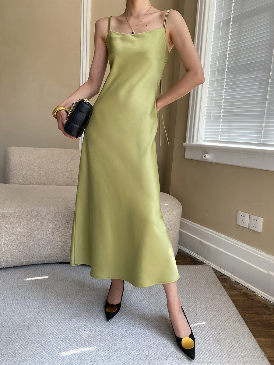 Chic Chinese Ribbon Design French Satin Glossy Drape Dress by Ragazza