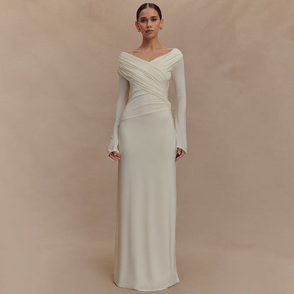 Women Spring Sexy V neck Pleated Hip Dress by Ragazza