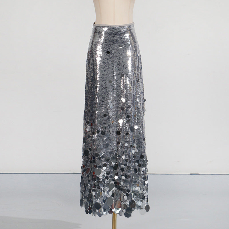 Sequined Dress Spring High Grade All-Match Waist Slimming Solid Skirt by Ragazza