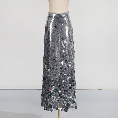 Sequined Dress Spring High Grade All-Match Waist Slimming Solid Skirt by Ragazza