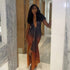 Women Clothing Contrast Color Sexy Deep V Plunge Backless Slim Fit Dress by Ragazza