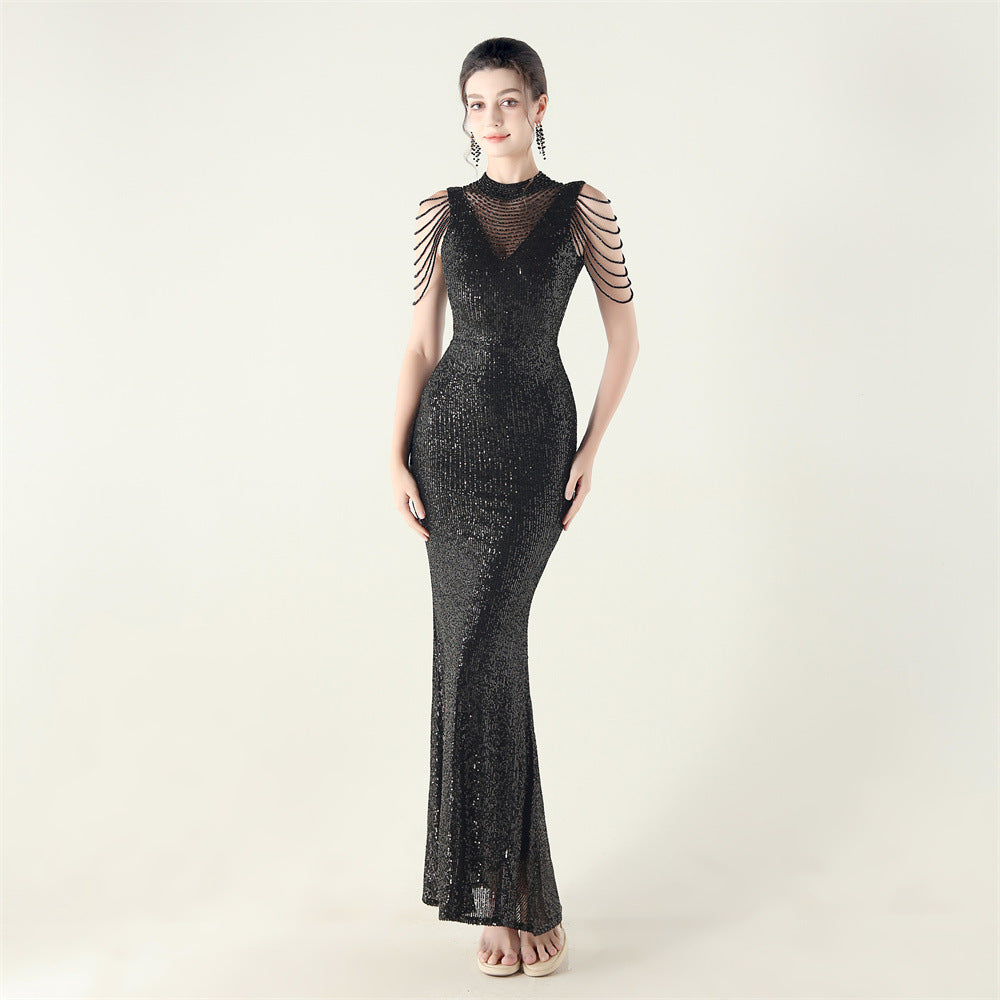 High Neck Fishtail Evening Dress Pearl Embroidery Sequined Crystal Diamond Decorations Red Carpet Wedding Cocktail Dress by Ragazza