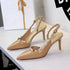 Hollow Out Cutout Sexy Decorative Rivets Pointed High Grade Patent Leather Ankle Strap Buckle Stiletto Women Shoes  DestGlow