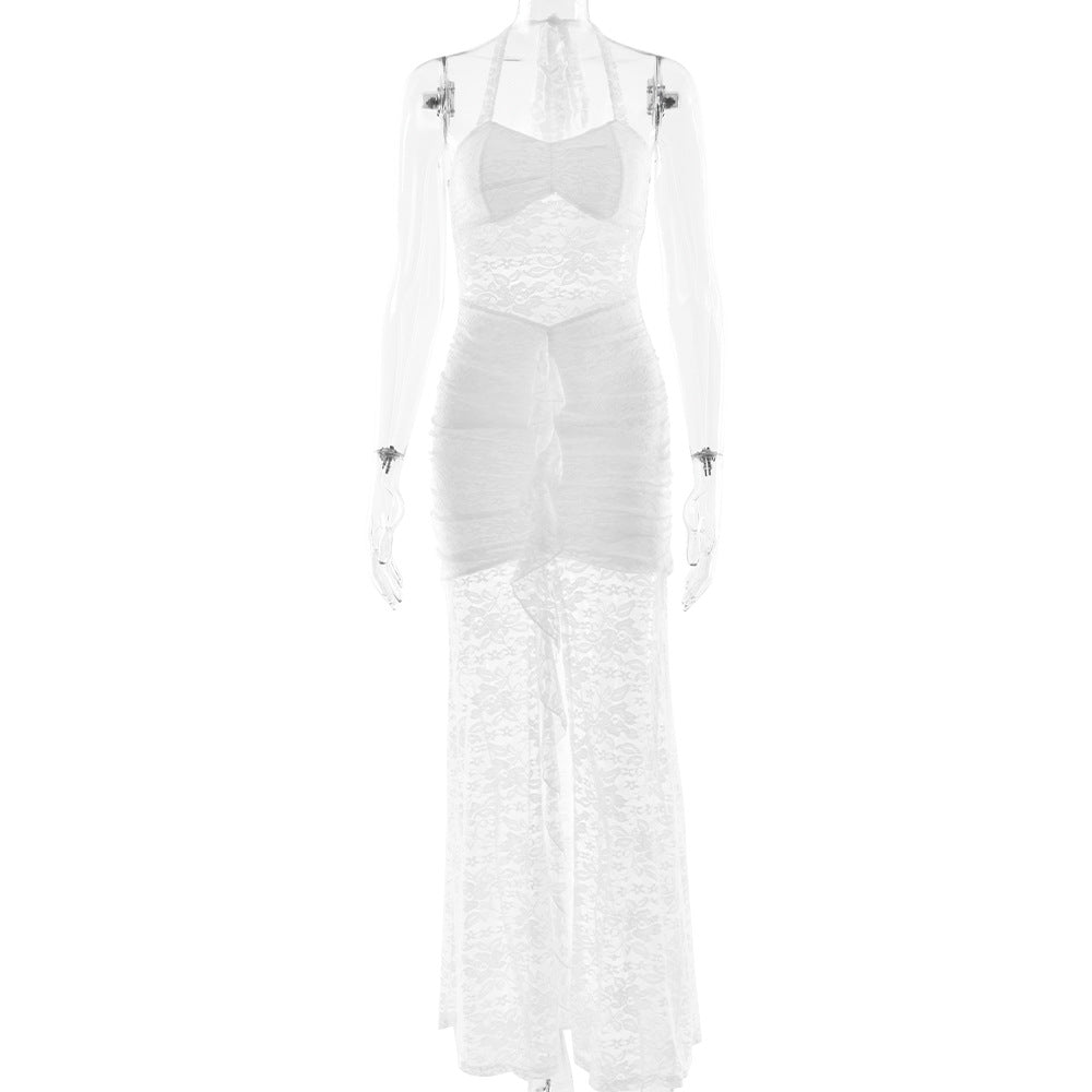 Summer Elegant Halter Lace Maxi Dress Sexy Sleeveless Backless Slim Fit Dress Women by Ragazza