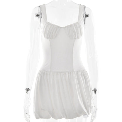Strap Tube Top Dress Sexy Waist Trimming Solid Color Pleated Sleeveless Dress by Ragazza
