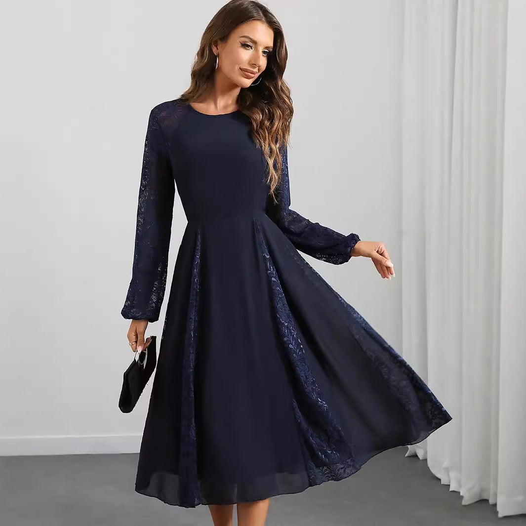 Sexy Long Sleeve Chiffon Stitching Lace Dress Women Clothing Evening Dress by Ragazza