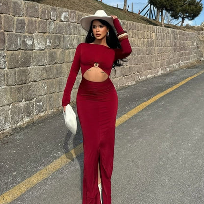 Women Clothing Maxi Dress Hollowed out Long Sleeve Dress by Ragazza