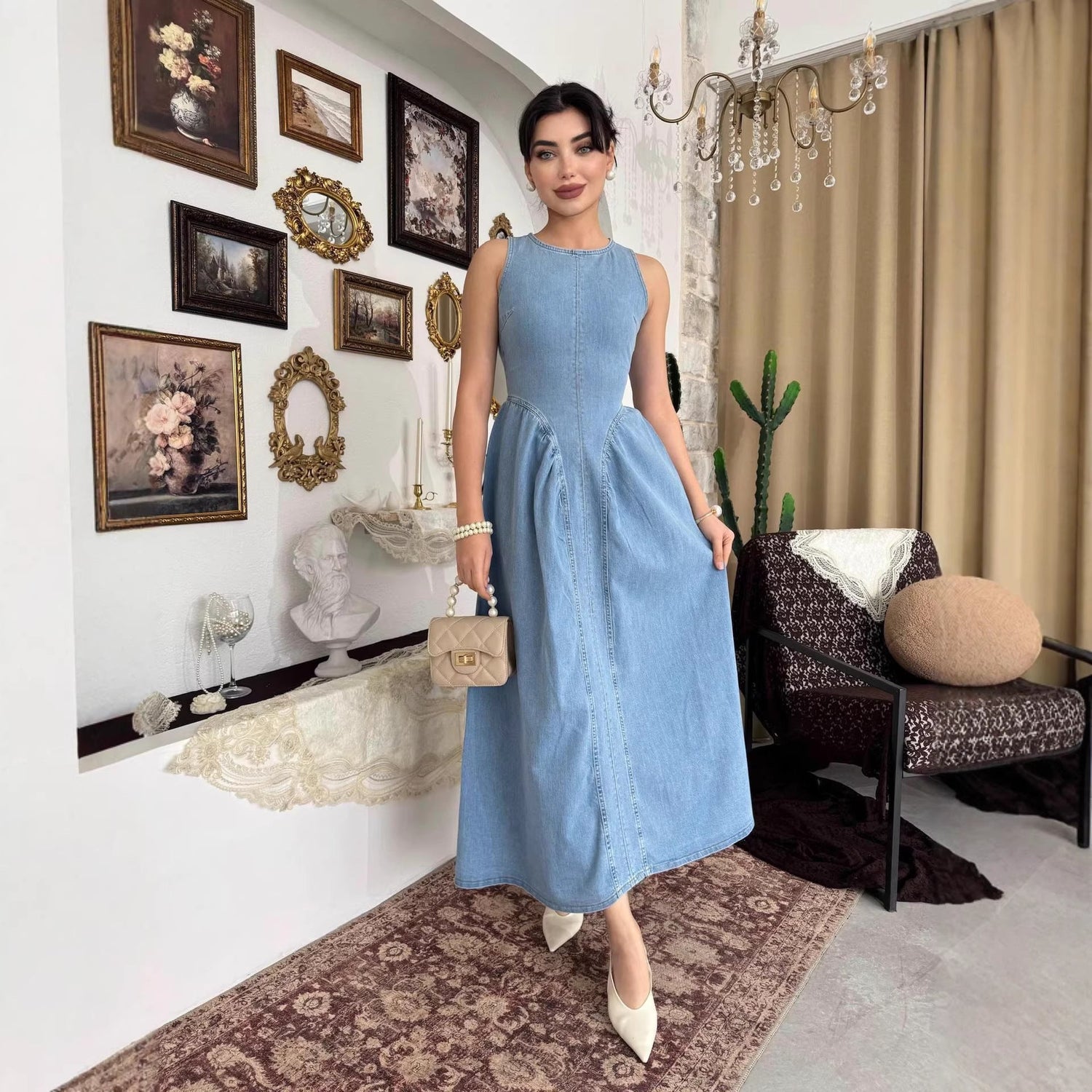 Summer Women Clothing Elegant Slimming Sleeveless Backless Denim Dress by Ragazza