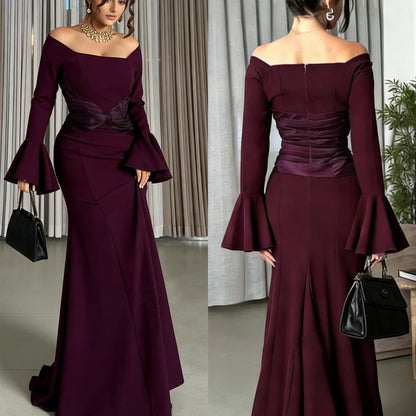 Women Clothes Long Sleeve off Shoulder Stitching Ruffle Slim Dress by Ragazza