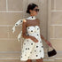 Elegant Expensive Tube Top Dress Loose Polka Dot Printed Short Dress with Scarf by Ragazza