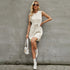 Spring Autumn Women Solid Color Round Neck Knitted Dress Office Split Dress Women  DestGlow