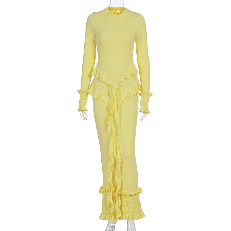 Autumn Dress Elegant Ruffle Decorative Slim Women Clothing Long Sleeve Dress by Ragazza