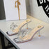 Sexy Transparent Silicon Sealant Butterfly Rhinestone Square Toe Open Toe Slip on Stiletto Heel Slippers  DestGlow