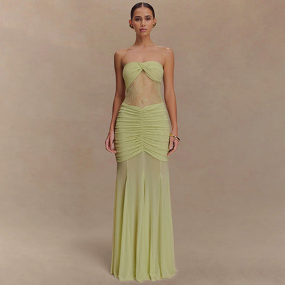 Summer Sleeveless Tube Top Dress Sexy Pleated Hollow Out Cutout Slim Dress for Women by Ragazza