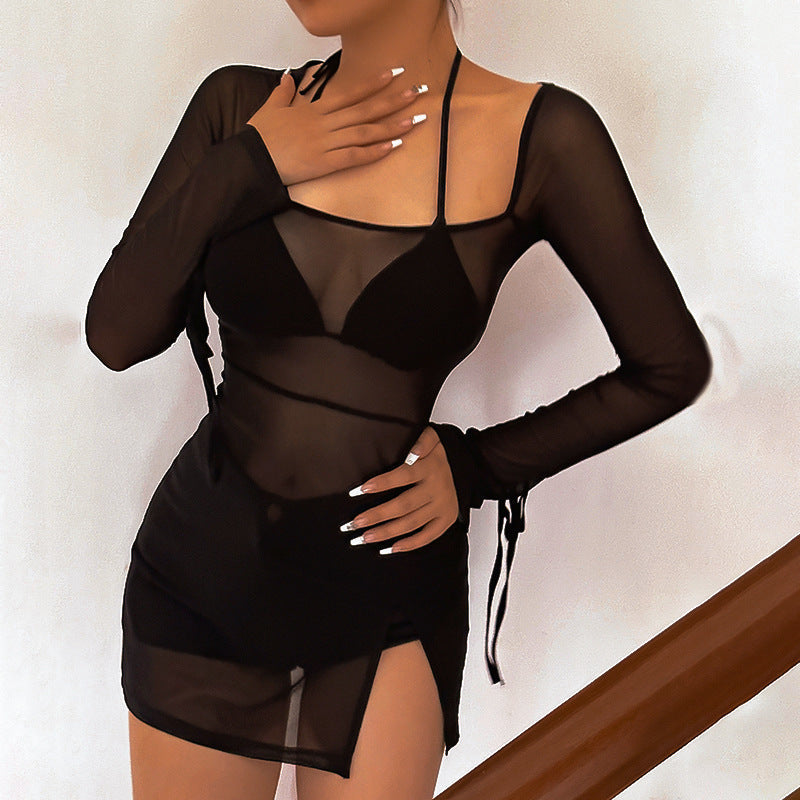Summer Women Clothing Refreshing Slim Fit Square Collar Sexy Mesh See through Beach Cover Up Slim Fit Sexy by Ragazza