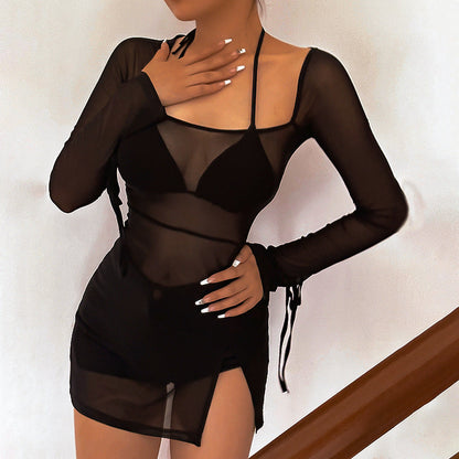 Summer Women Clothing Refreshing Slim Fit Square Collar Sexy Mesh See through Beach Cover Up Slim Fit Sexy by Ragazza