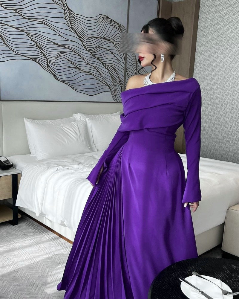 Fall Winter Women Clothing Middle East Sexy off the Shoulder Pleated Evening Dress by Ragazza
