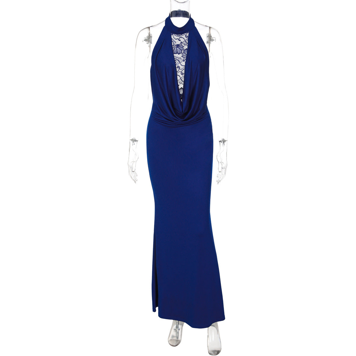 French Women Clothing Winter Lace Stitching Sexy Hollow Out Cutout Backless Split Halter Dress by Ragazza
