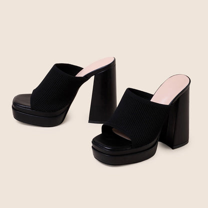 Women Shoes Popular Spring Summer Catwalk Platform Knitted Fashionable Chunky Heel Women High Heel Slippers  DestGlow