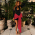 Women Wear Color Matching Black Red Hip Dress round Neck Long Sleeve Hollow Out Cutout Pleated Dress  DestGlow