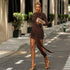 Solid Color Sheath Short Dress Autumn Long Sleeve Ribbon Slim Dress Women by Ragazza