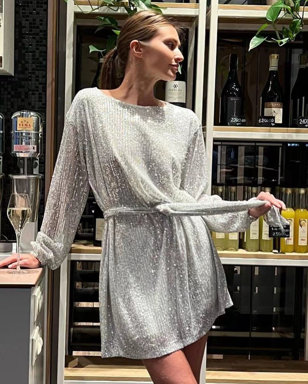 Festival Party Fashionable Sequ Sequin Color Waist-Tight Dress by Ragazza