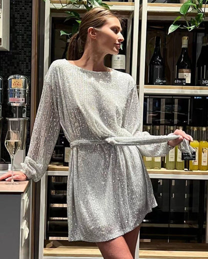 Festival Party Fashionable Sequ Sequin Color Waist-Tight Dress by Ragazza