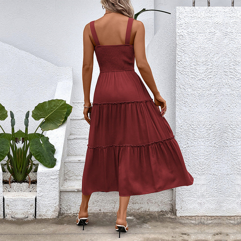 Women Solid Color Sling Summer Dress by Ragazza