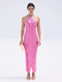 Women Tassel Back Slit Halter Dress  DestGlow