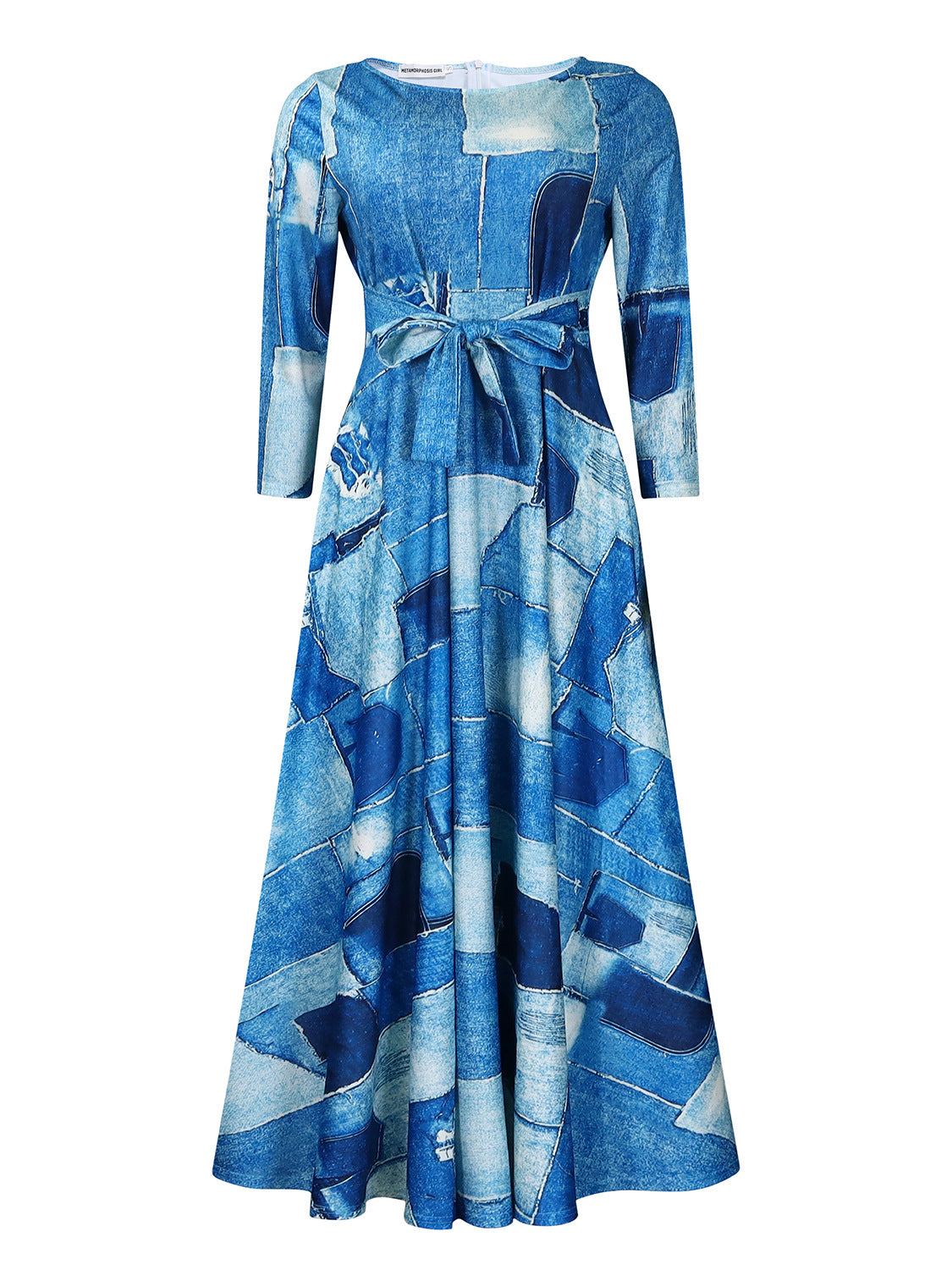 Women Clothing Spring Elegant Graceful Printed Lace up Large Dress by Ragazza