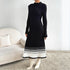Women Clothing Underskirt Women Woolen Dress Black White Striped Pleated Dress Sweater Long Dress by Ragazza