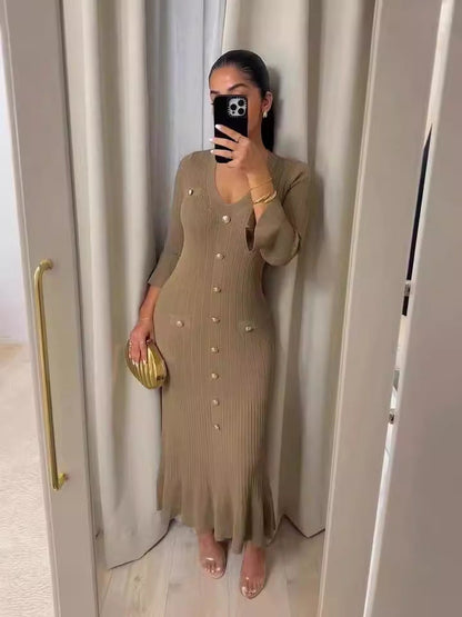 Fall Winter Long Slim Fit Slimming Knitted Long Sleeved Dress by Ragazza