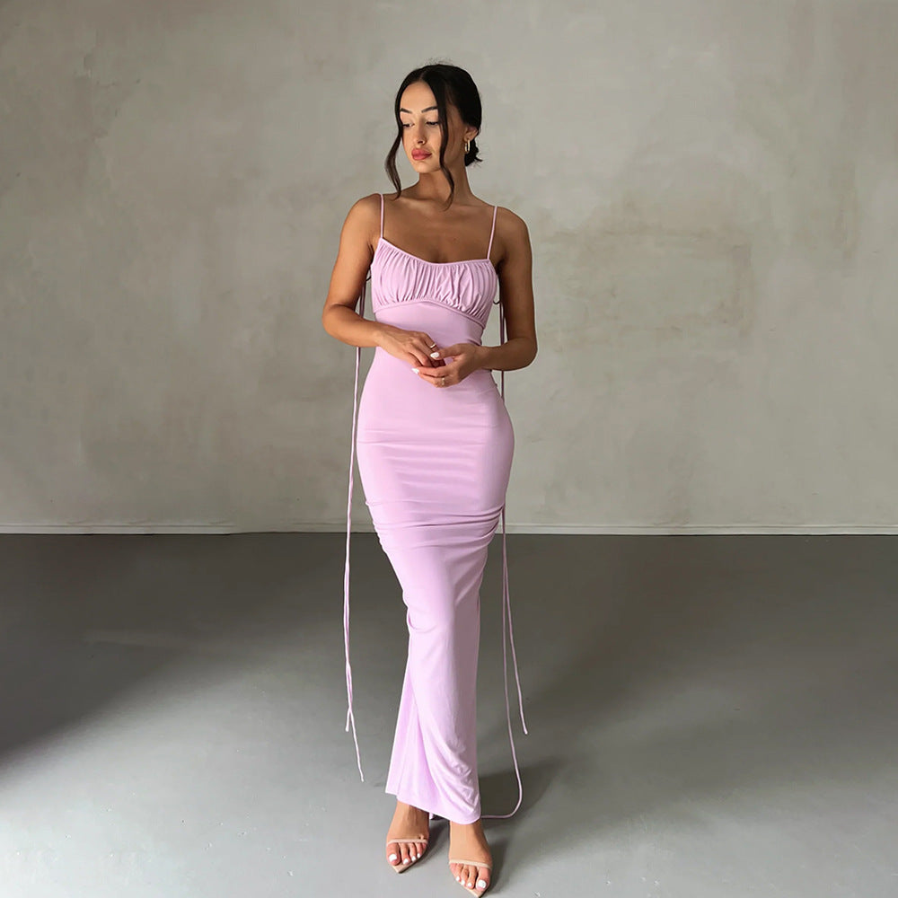 Women Sexy Dress Sexy Backless Pleated Dress Evening Dress Sleeveless Strap Dress for Women by Ragazza