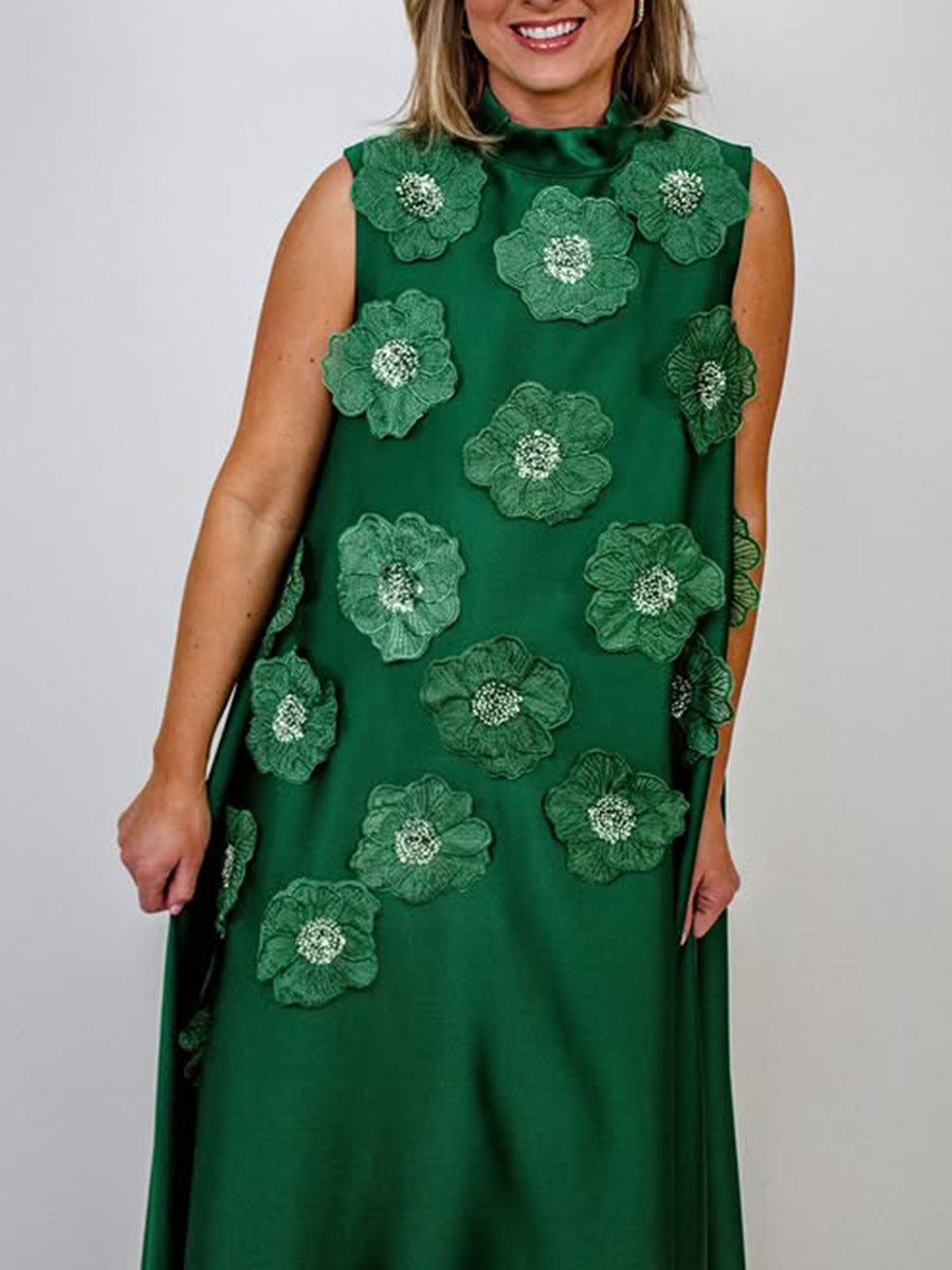 Dress Autumn Winter Heavy Industry Stitching Floral Sleeveless Slim Slimming Textured Dress Women by Ragazza