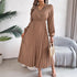 Spring Summer Elegant V neck Lace Cinched Pleated Maxi Dress Women Clothing by Ragazza