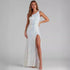 Sequined Sleeveless Slit Shoulder Belt Tight Party Dress by Ragazza