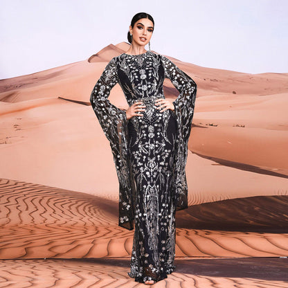 Super Long Sleeve Crew Neck Sexy Slim Long Sequined Cocktail Evening Dress Bridesmaid Dress by Ragazza