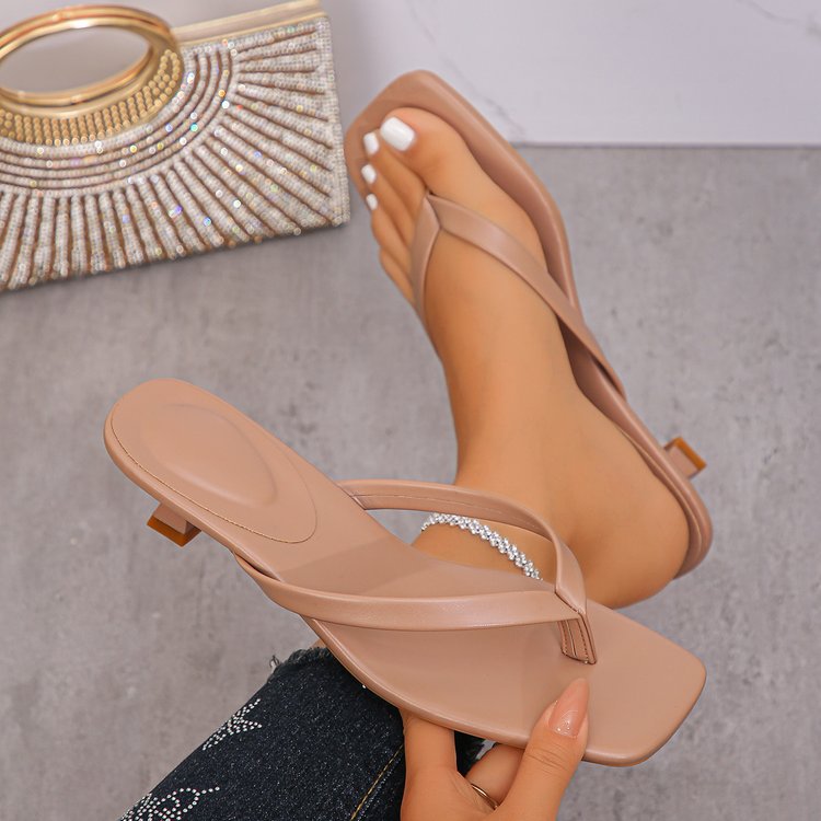 Flip Flops Square Toe Mid Heel Women Summer Fairy Stiletto Heel Sandals  DestGlow