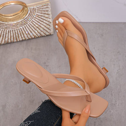 Flip Flops Square Toe Mid Heel Women Summer Fairy Stiletto Heel Sandals  DestGlow