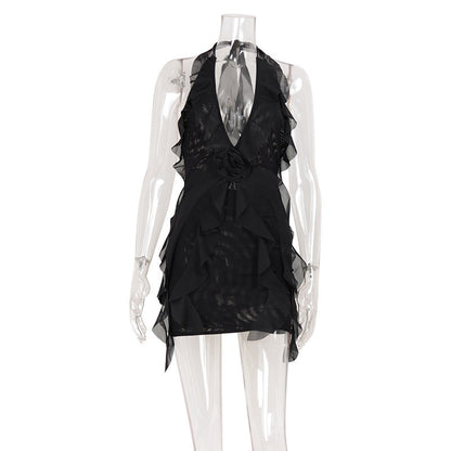Minority Design Sexy Halter Sling Backless Dress Women Ruffled Irregular Asymmetric Vacation Sexy Short Dress by Ragazza