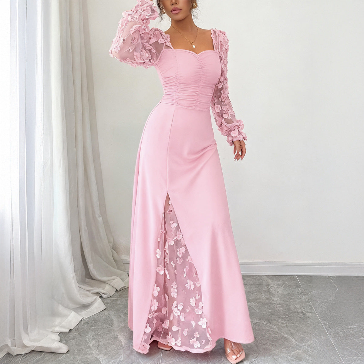 Elegant Dignified Hollow Out Cutout Long Sleeve Long Dress Women Clothing Autumn Winter by Ragazza