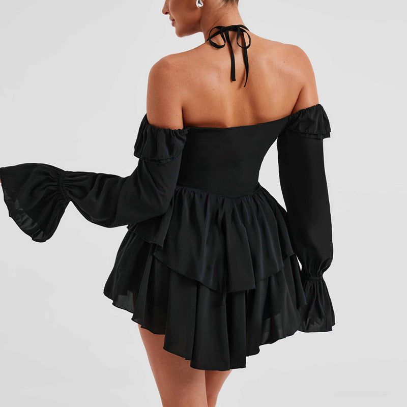 Women Clothing Autumn Sexy Halter Low Cut Ruffled Long Sleeve Romper by Ragazza