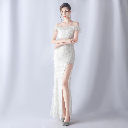 Fabric Sequin Combined With Embroidery Thread Heavy Craft Folding Organza Boutique Evening Dress by Ragazza